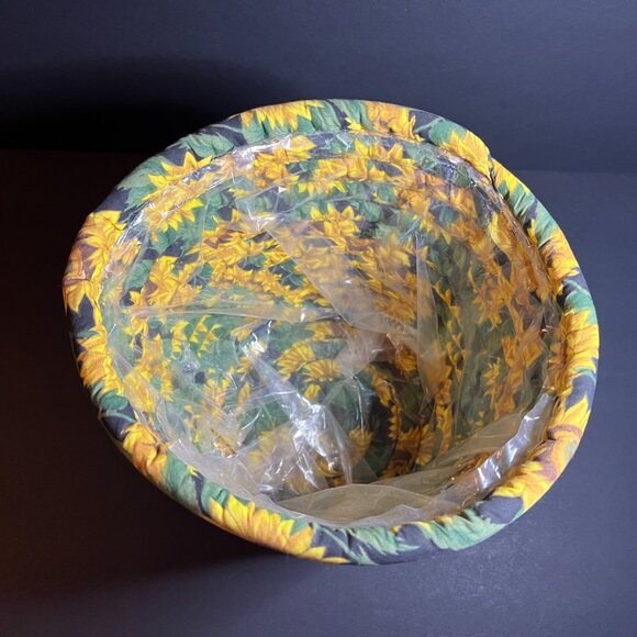 Vintage Green Yellow Fabric Floral Sunflower Print Planter Cache / Waste Basket - Picture 5 of 7